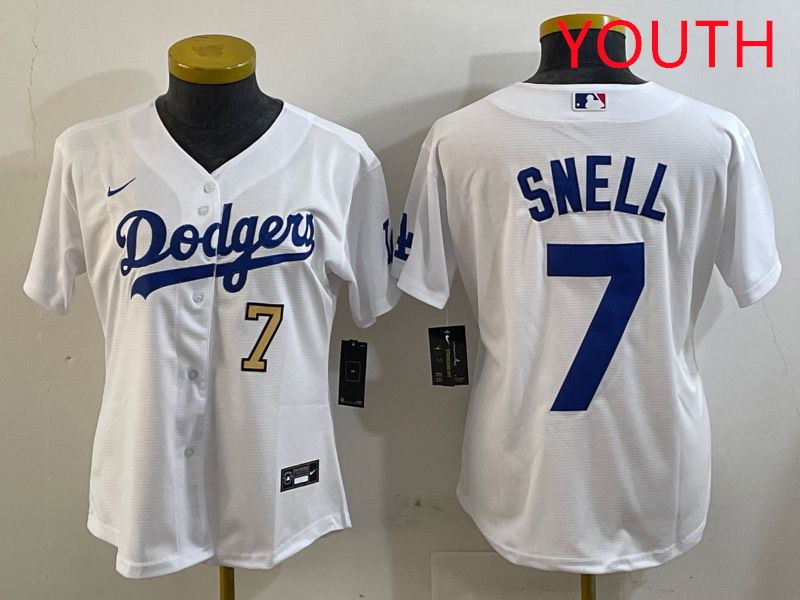 Youth Los Angeles Dodgers #7 Snell White Game 2025 Nike MLB Jersey style 7